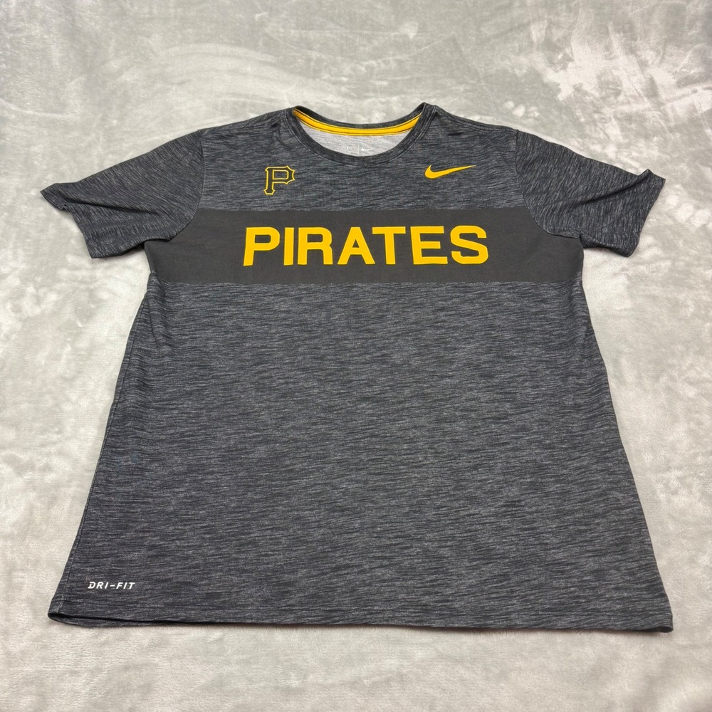 Nike Pittsburgh Pirates Dri Fit Athletic Cut T Shirt Mens Large Gray Yellow - Picture 2 of 8